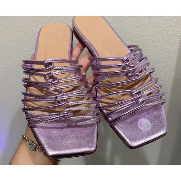 Aeyde Natasha Nappa Metalic Purple Sandals Flats sz 38 - Picture 4 of 8